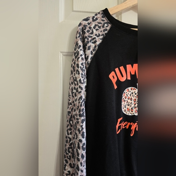 Pumpkin Everything Black and Leopard Print Sweater - Picture 2 of 4